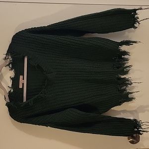 Love Tree emerald green distressed sweater